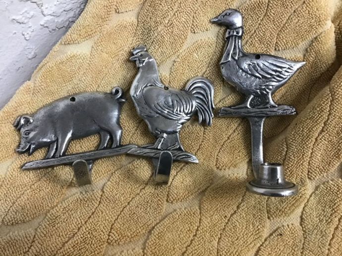 Rooster, Duck & Pig Hooks & Candle Holder